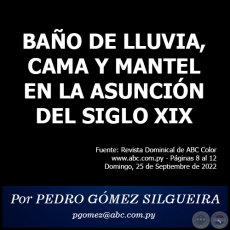 BAÑO DE LLUVIA, CAMA Y MANTEL EN LA ASUNCIÓN DEL SIGLO XIX - Por PEDRO GÓMEZ SILGUEIRA - Domingo, 25 de Setiembre de 2022